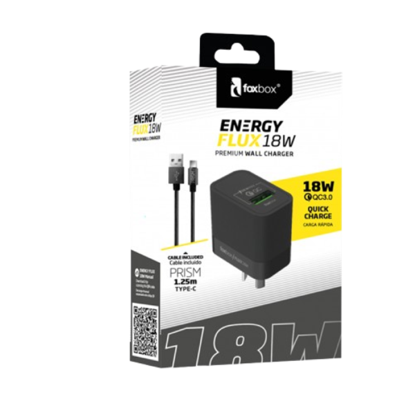 Producto - Cargador Foxbox Energy Flux 18W  USB  Cable Tipo C