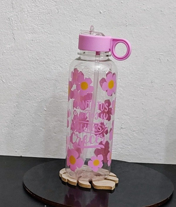 Producto - Botella Frase y Flores 500 cc Rosa