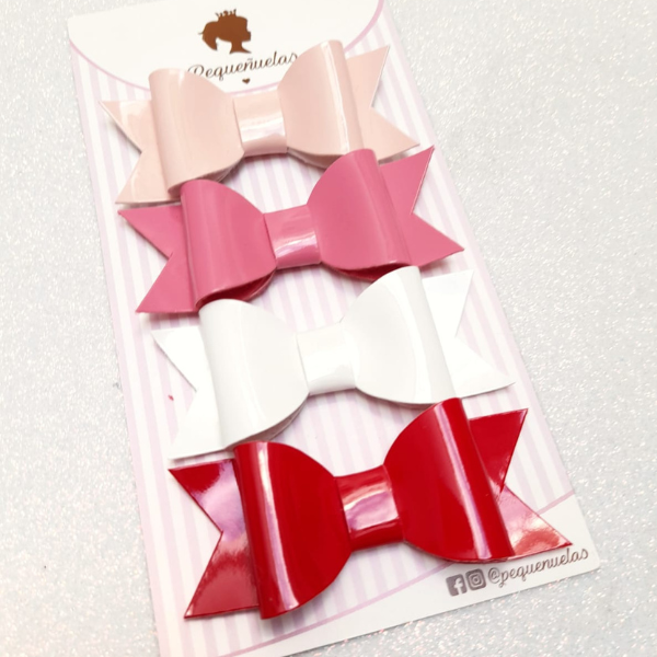 Set de mini moños Sofia en rosa, blanco y rojo