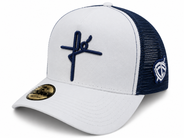 Producto - Gorra con trucker logotipo "FE" blanco logo azul