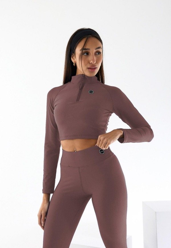 Producto - CROP TOP MANGA LARGA CON CIERRE MORLEY MOKA