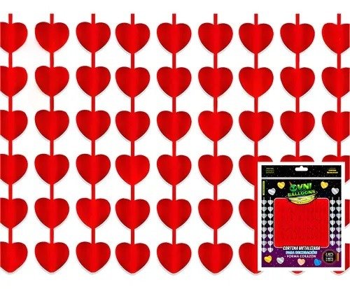Producto - Cortina metalizada corazones roja