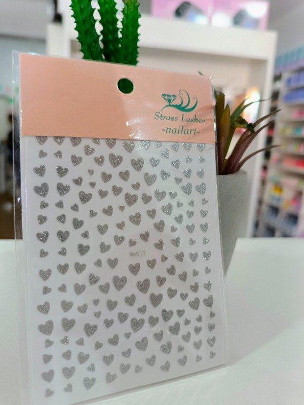 Producto - Stickers Strass Lashes Corazones Plateados