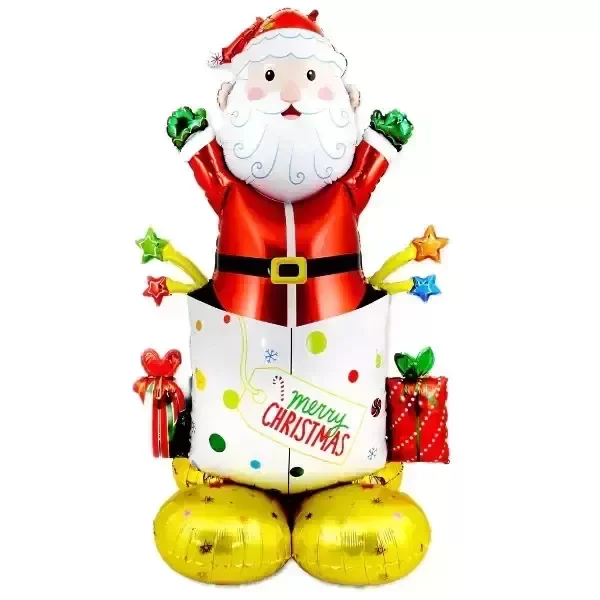 Producto - Globo Papa noel con Base 105cm Saliendo de regalo