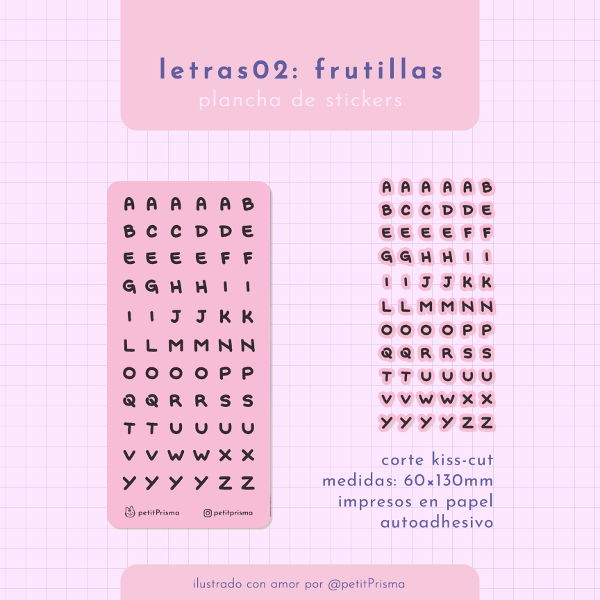 Producto - Plancha de stickers Letras: Mayúsculas Frutilla