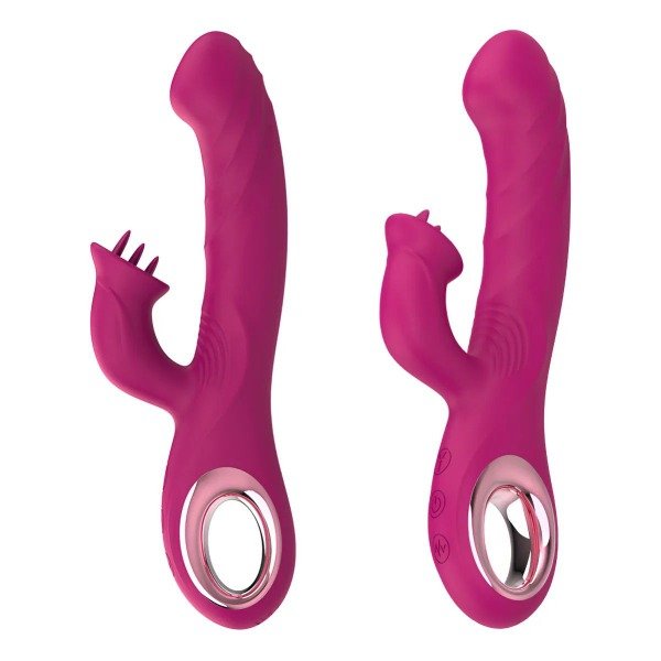 Producto - VIBRADOR CON ESTIMULADOR DE CLITORIS TRES LENGUAS 10 MODOS