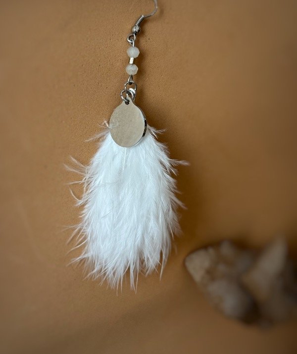 Producto - Aros Pluma Blanca Grabado