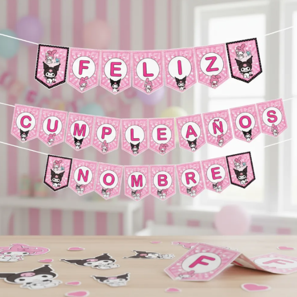 Producto - Kit Imprimible Banderín My Melody Y Kuromi Editable