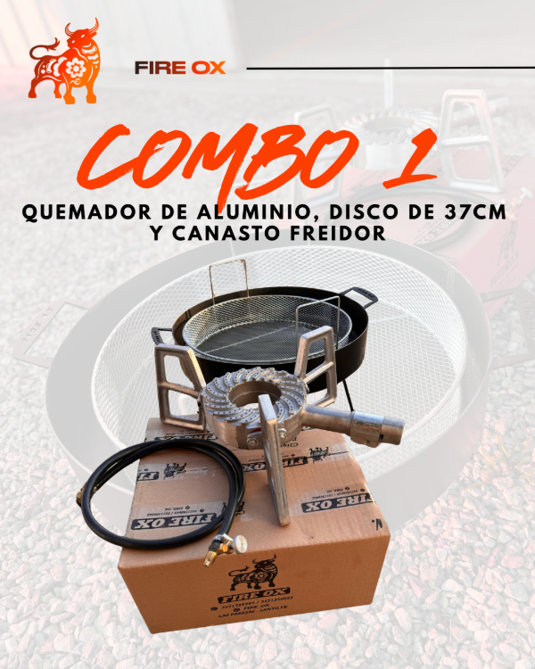 Producto - Combo 1 - Quemador completo con manguera + Disco de 37 cm + Canasto Freidor