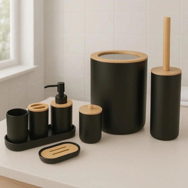Producto - Set de baño 8 piezas bamboo negro