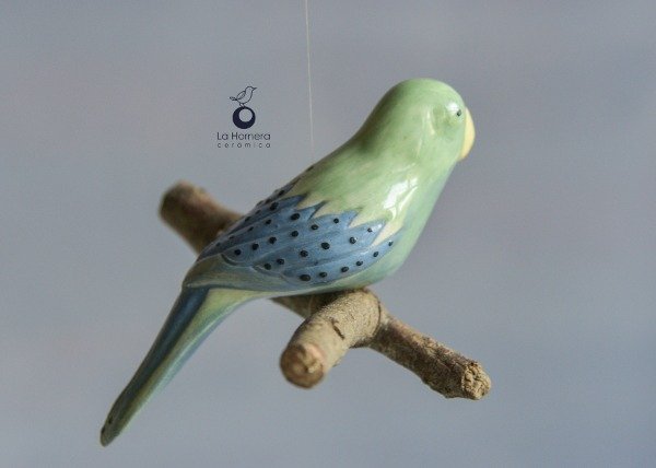 Producto - Pájaro Colgante de Cerámica y Madera Adorno Decorativo hecho a mano POR ENCARGO - 3