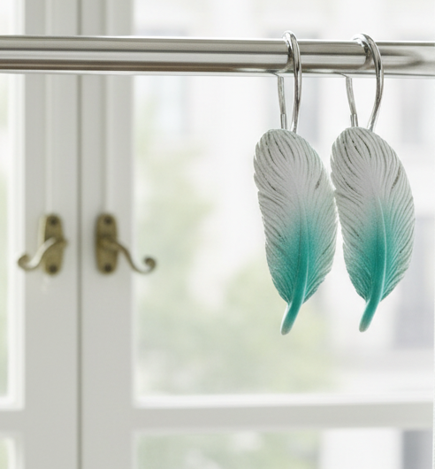 Producto - Set 12 Ganchos para Cortina de Baño "Plumas"