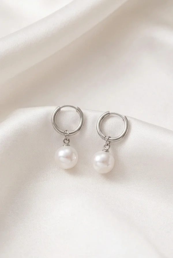 Producto - Aros Argollas con Perla - Plateado
