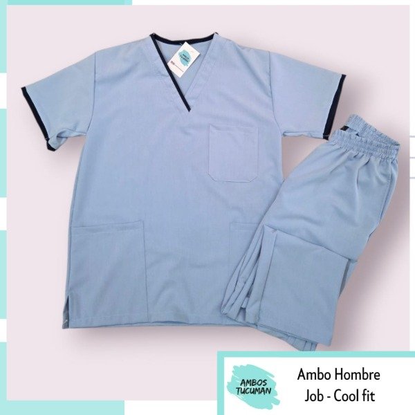 Producto - Ambo Job Celeste Detalle Azul (Cool Fit)