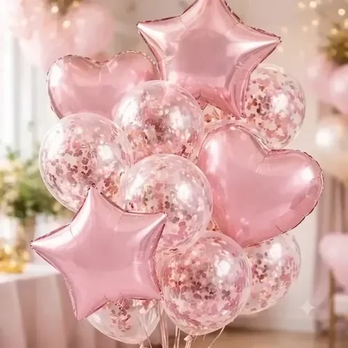 Producto - Set Blister Globos con Confeti + Cinta x 10un Corazon Rosa