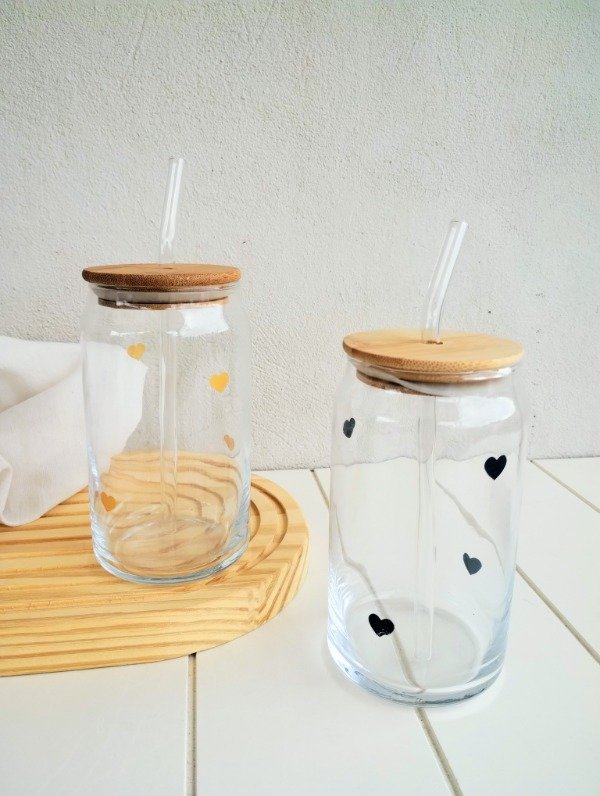 Producto - Vaso de vidrio con tapa y sorbete - 0