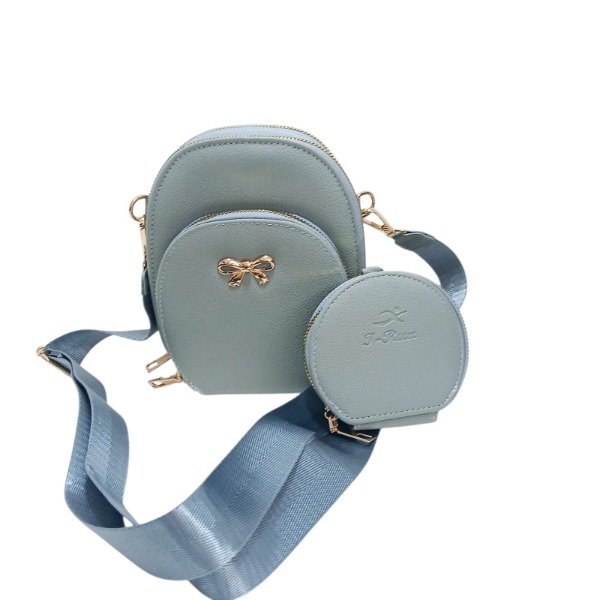 Producto - Porta Celular Ovalada Celeste Triple Cierre