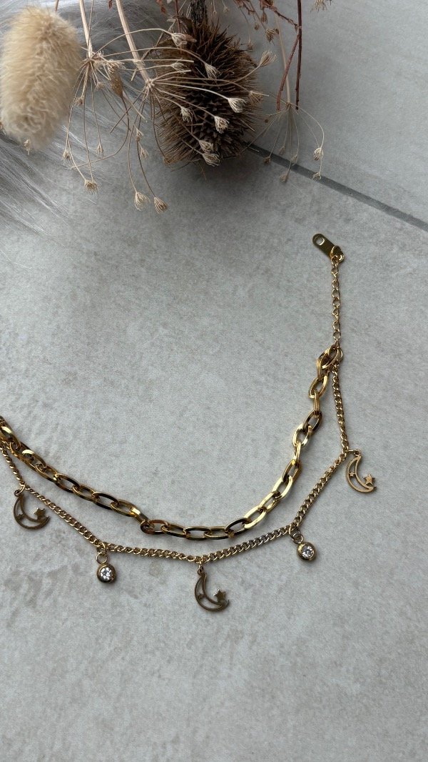 Producto - Pulsera de acero dorado luna doble