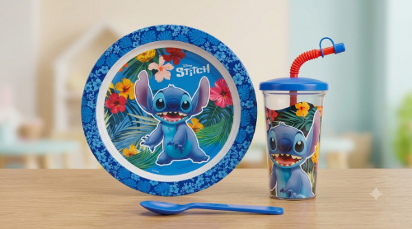 Producto - Set de Alimentacion Infantil Stitch: Plato, Vaso Sport y Cucharita