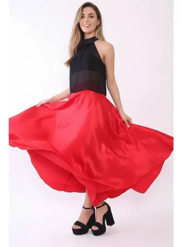 Producto - Pollera Larga de fiesta de raso acampanada con gran vuelo - 3