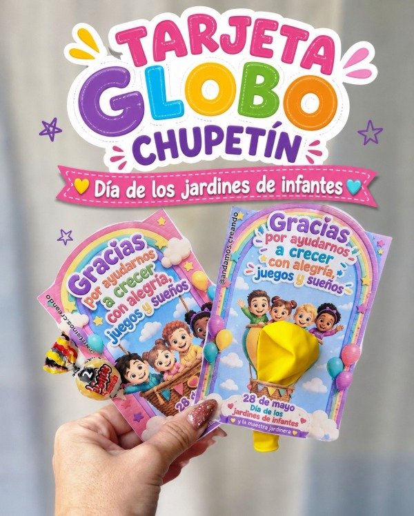 Producto - TARJETAS GLOBO CHUPETIN. DIA DE LOS JARDINES