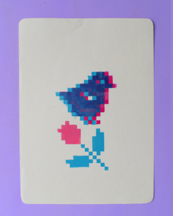 Producto - PAJARITO y rosa - Monocopia - paleta mixta