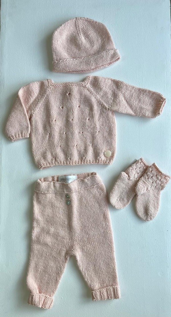 Producto - Ajuar de punto algodón rosa bebé - Minirumin