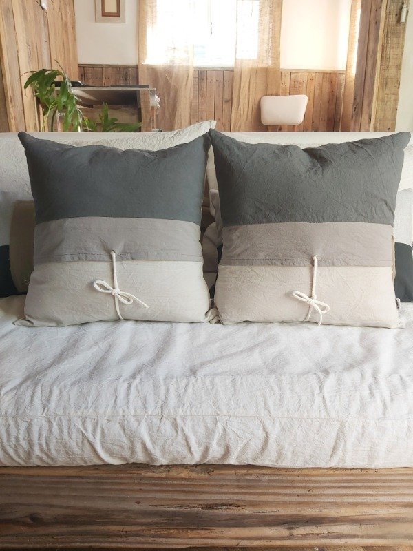 Producto - Funda combinada cordón tonos gris  40x40