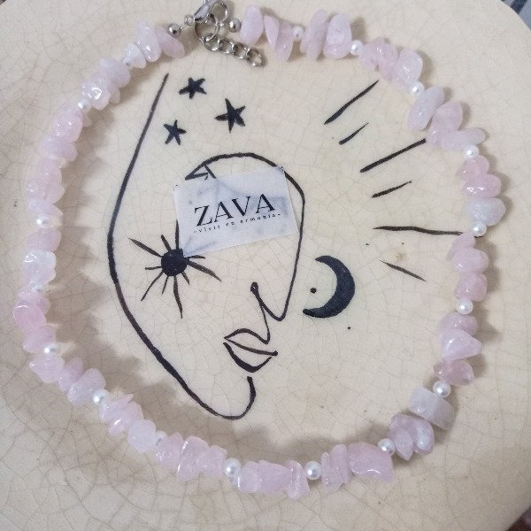 Producto - Gargatilla Cuarzo Rosa con perlas