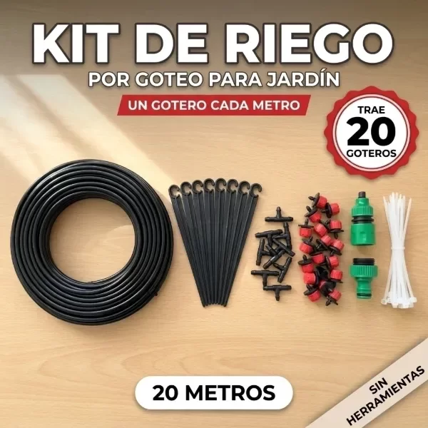 Producto - Kit de Riego por Goteo 20M 20 Goteros Regulables Para Jardín, Huerta y Macetas - 0