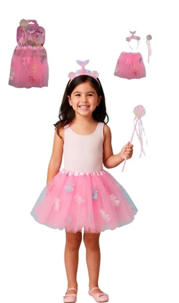 Producto - Set Disfraz Sirena Vincha + Varita + Tutu Rosa