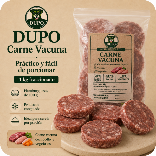 Producto - Carne Vacuna 1 kg en hamburguesas de 100 gramos
