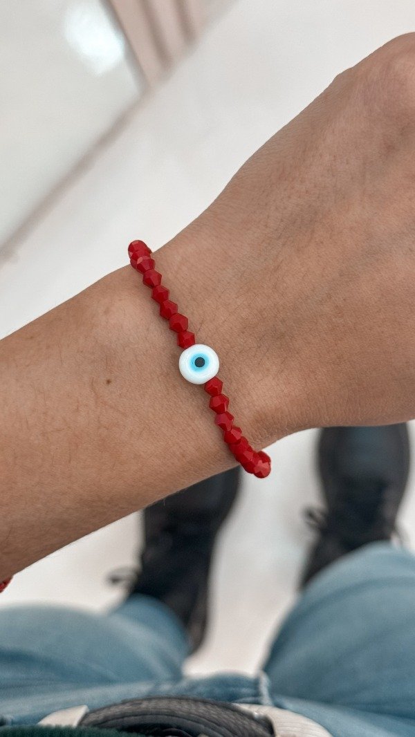 Producto - Pulsera cristal cono ojo turco (roja-elastizada)