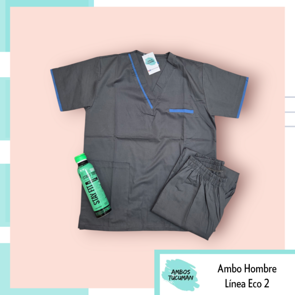 Producto - Ambo Eco Gris Topo detalle Azul