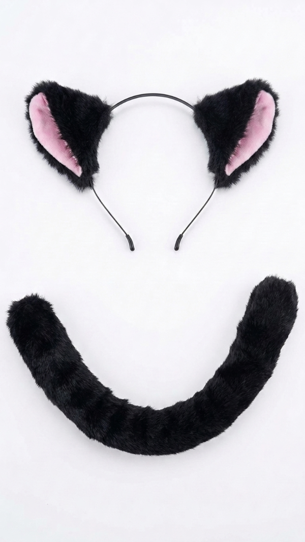 Producto - conjunto de gato Neko simple  adulto: vincha simple + cola de peluche de 50 cm - 5