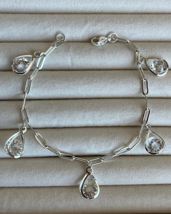 Producto - Pulsera link con dijes gotas de acero blanco 19cm