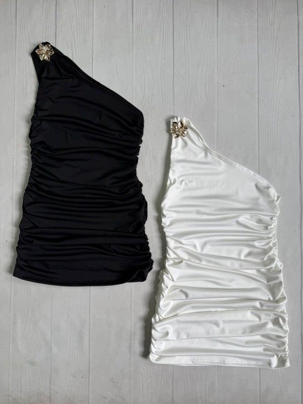 Producto - [7914] Vestido 1 hombro fruncido ''Flower'' microfibra