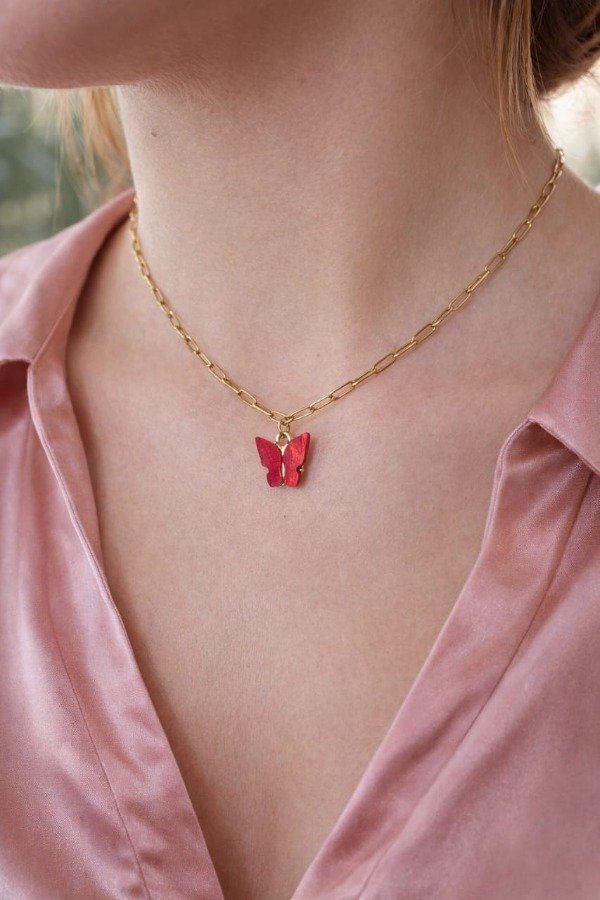Producto - Collar Mariposa Dorada - Rojo