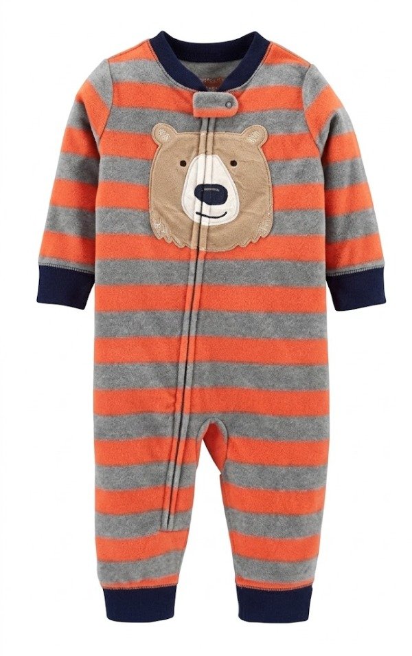Producto - Enterito Micropolar Bebe Rayado Gris y Naranja Oso