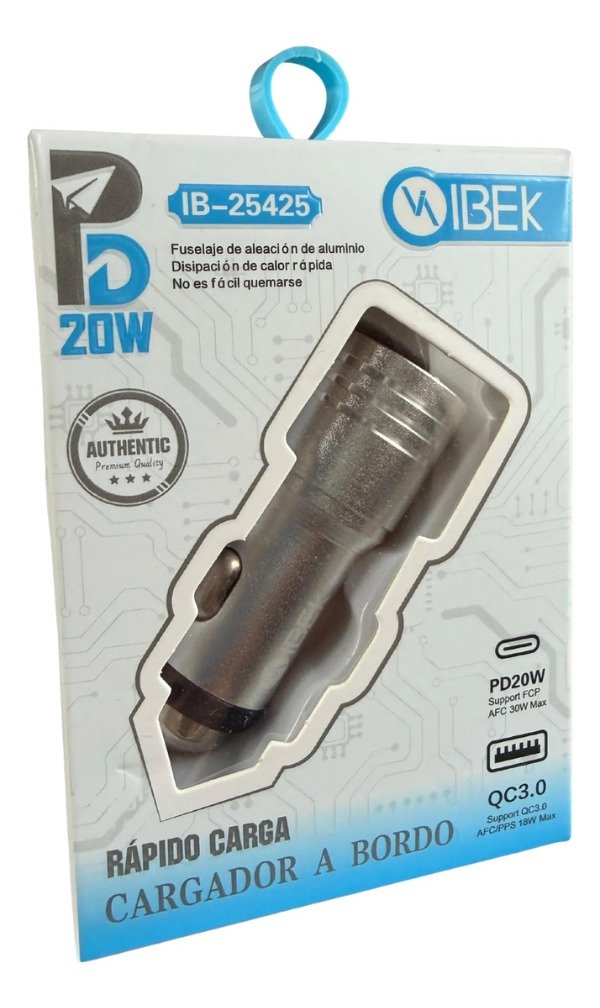 Producto - Cargador para Auto 20W con USB + Tipo c Ibek IB 25425 Plata - 1