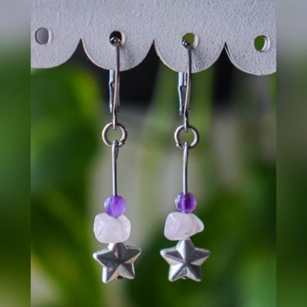 Producto - Aros Duo con Amatista y Cuarzo Rosa