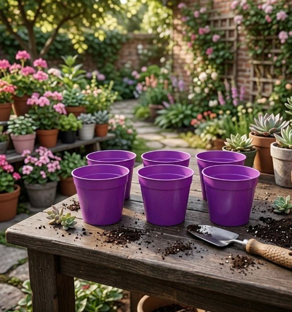 Producto - SET X 5 MACETAS PLAST violeta claro
