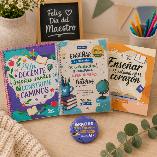 Producto - KIT DIA DEL MAESTRO AGENDA 2027 BLOCK, PLANNER Y PIN SURTIDO - 2