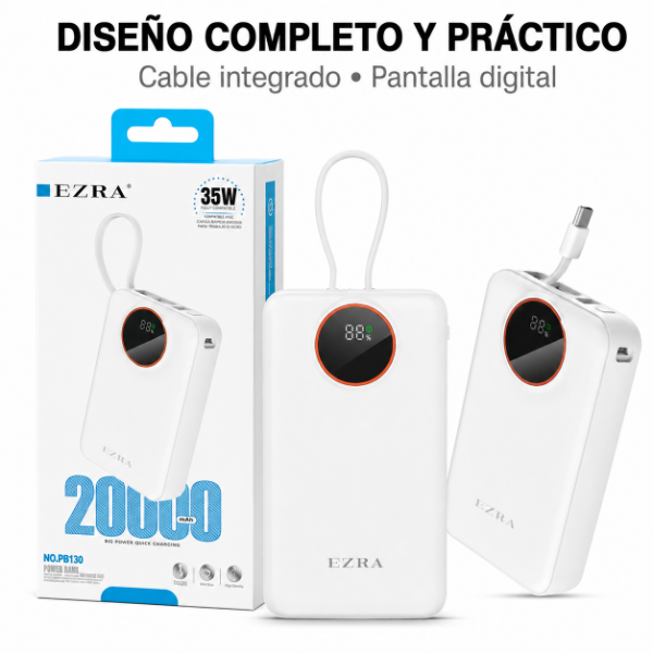 Producto - Cargador Portátil  35W - 20000mAh Salida 2USB - 2C-C  PB130. - 2