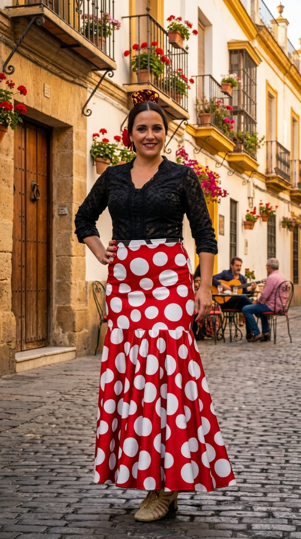 Producto - Falda Roja lunares blancos Talle L