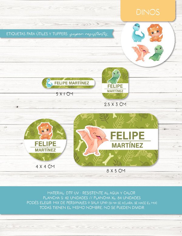 Producto - Etiquetas para ÚTILES y TUPPERS - 03.Dinos