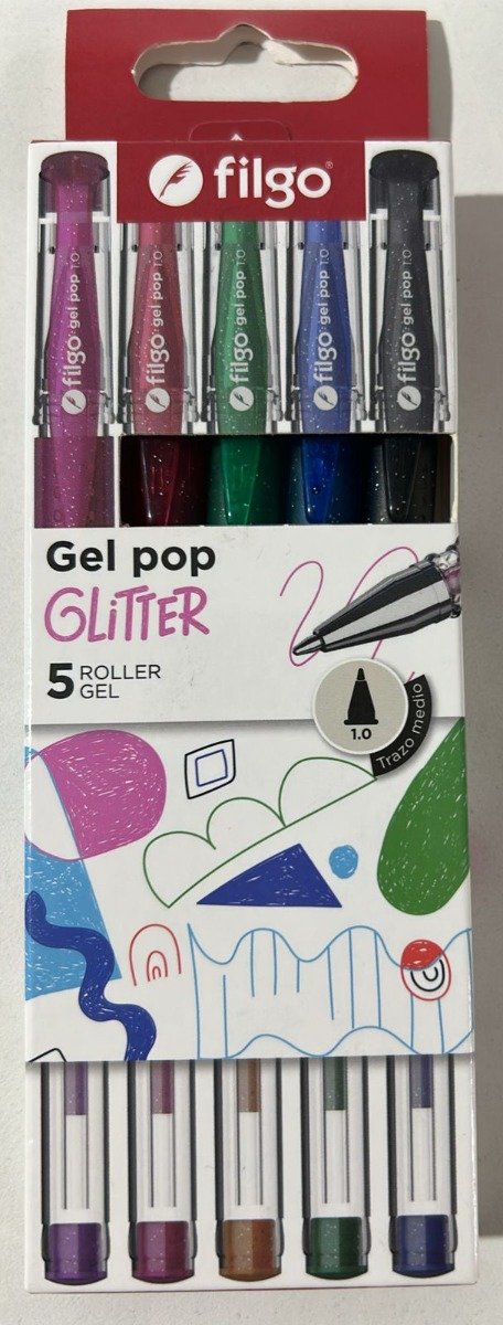 Producto - SET DE BOLIGRAFOS GEL POP CON GLITTER SURTIDOS FILGO x 5 u