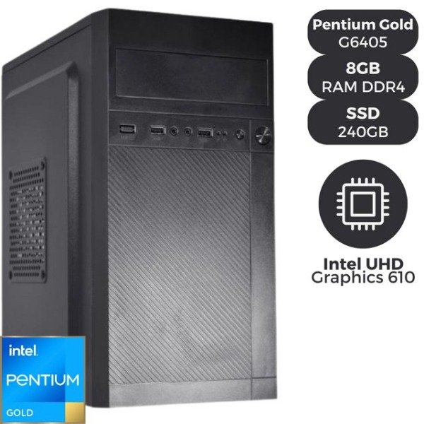 Producto - PC INTEL PentiumGold G6405 + 8 GB DDR4 + SSD 240 GB + Gabinete KIT
