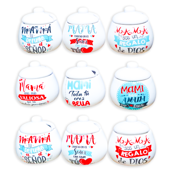 Producto - Azucarera De Loza Gordita Con Calco Color (DÍA DE LA MADRE) - (PACK X2 UNIDADES)