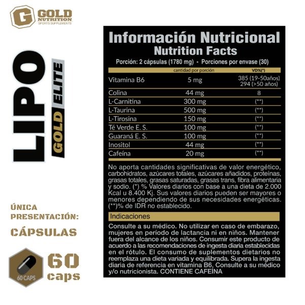 Producto - Lipo Gold Elite 60 Caps Gold Nutrition Sin Tacc - 1